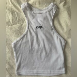 “OFF” Ribbed Racerback Crop Tank White